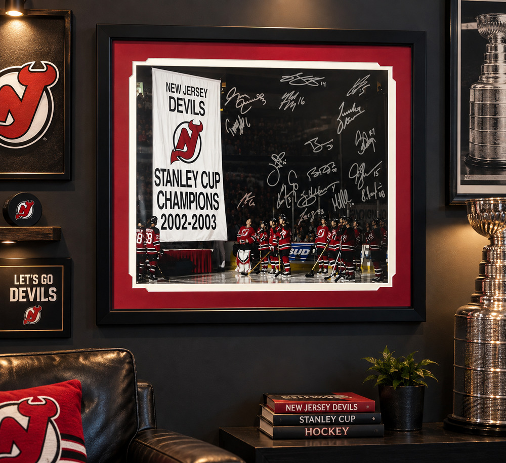 New Jersey Devils 2002-03 Stanley Cup Team Signed Framed Photo Brodeur Stevens